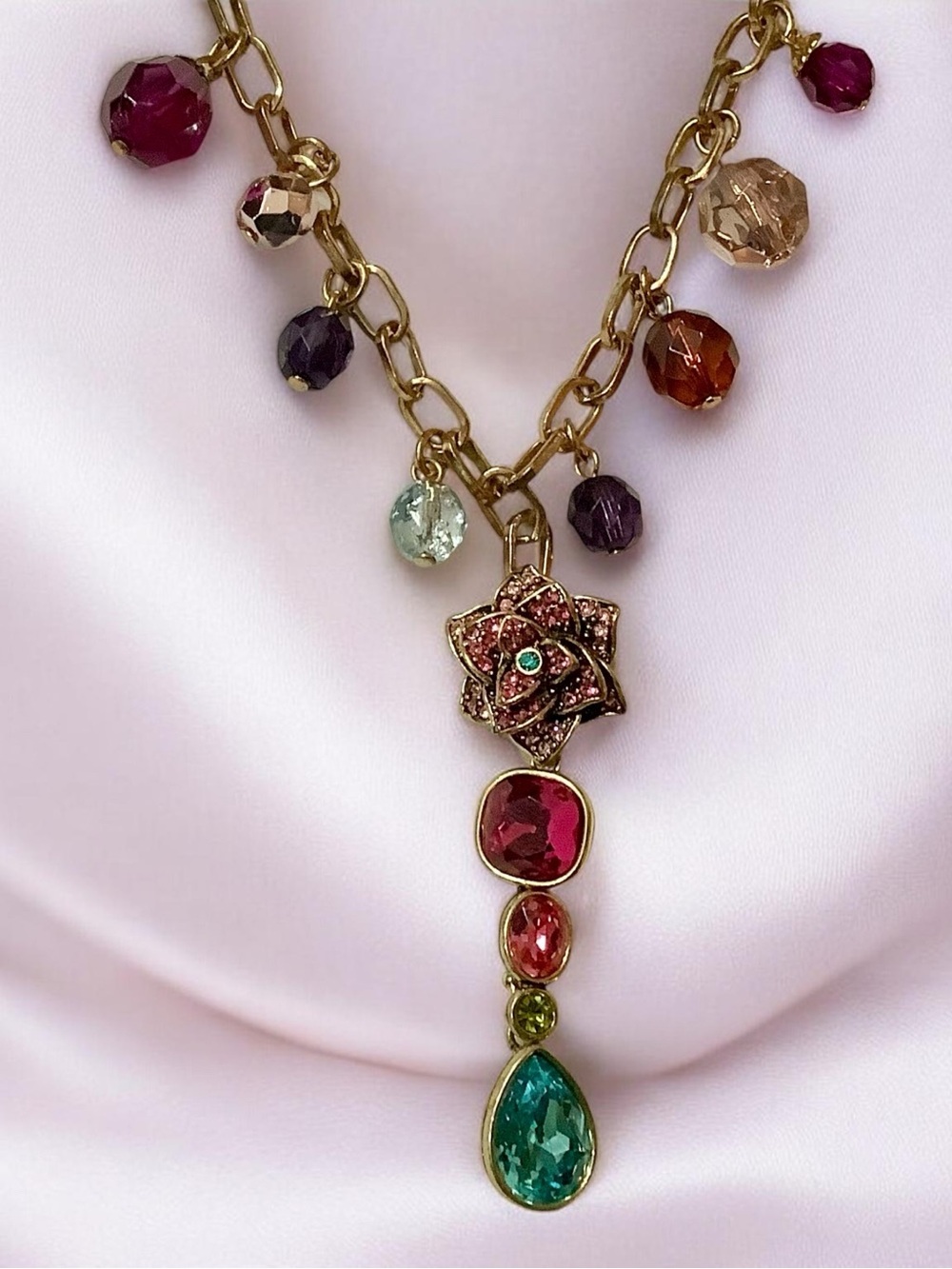 Heidi Daus Multicolor Crystal Drop Floral Pendant. NWOT . Statement piece!